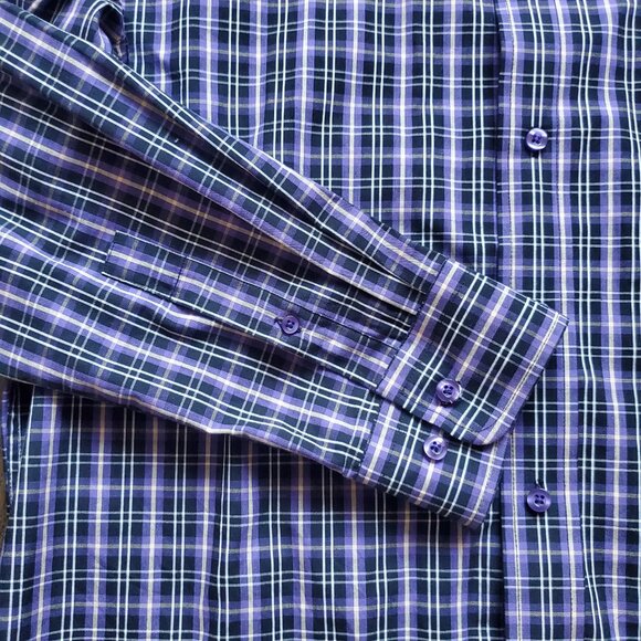 BILL BLASS Men's Plaid Button Down Shirt Black Purple Yellow Modern Fit Cotton - Picture 5 of 6